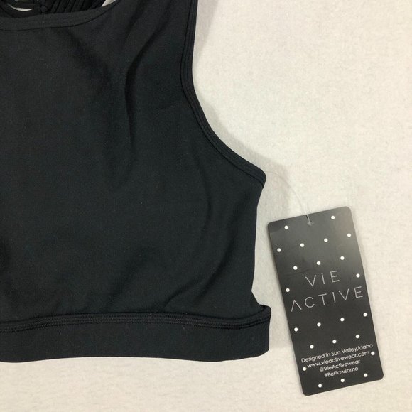 NEW Vie Active Womens Large Black Ultra Flow Lacey Sports Bra NWT $75 - Picture 3 of 9